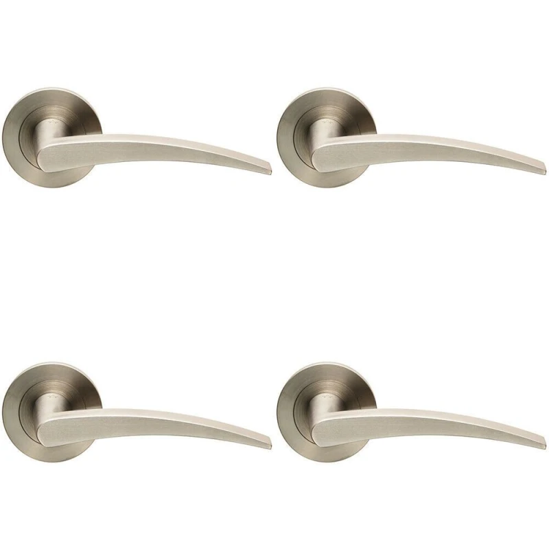 Image of Loops 4x PAIR Slim Arched Flat Lever on Round Rose Concealed Fix Satin Stainless Steel Metallics
