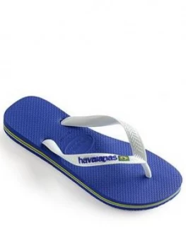 Image of Havaianas Brasil Logo Flip Flops - Marine Blue, Marine Blue, Size 7 Younger