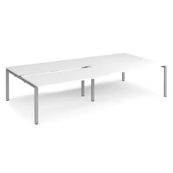 Image of Adapt Bench Desk 4 Person Rectangular Desks 3200mm With Sliding Tops White Tops With Silver Frames 1600mm Depth Adapt White STE3216-S-WH