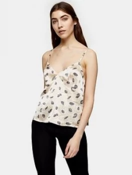 Image of Topshop Feather Print Satin Pyjama Cami - Cream