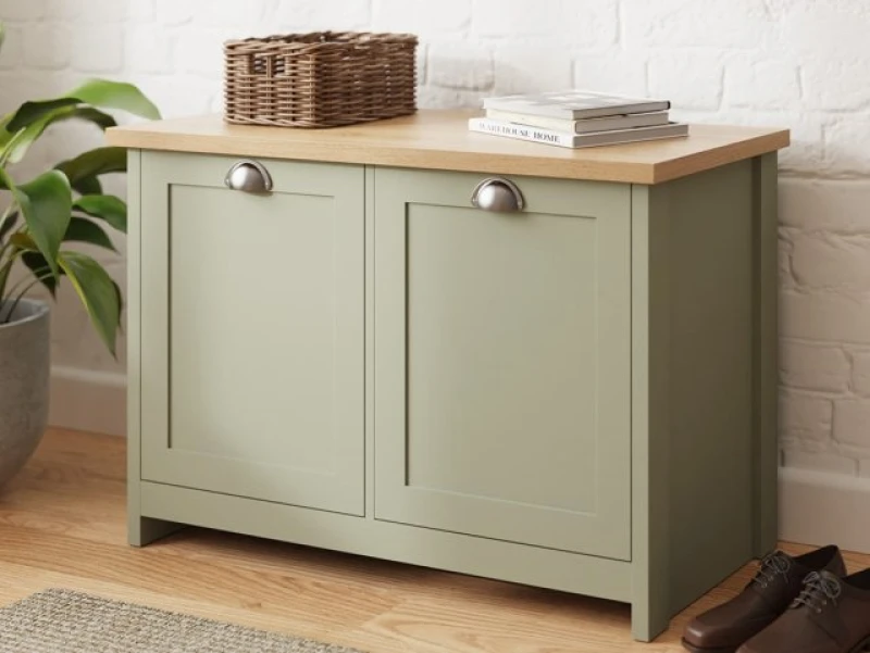 Image of GFW GFW Lancaster 2 Door Shoe Storage Cabinet - Green & Oak