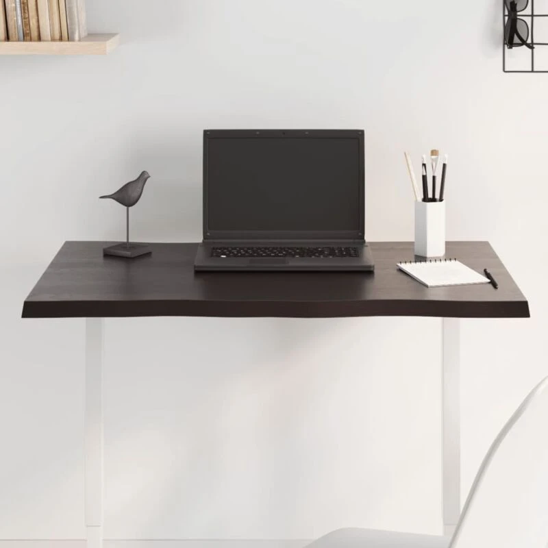 Image of Vidaxl Table Top Dark Grey 80X60X2cm Treated Solid Wood Oak Live Edge, Brown 364010