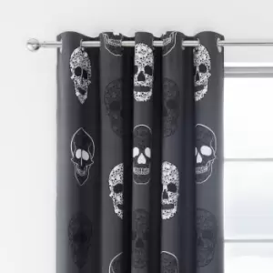 Image of Catherine Lansfield Reversible Skulls Eyelet Curtains Grey