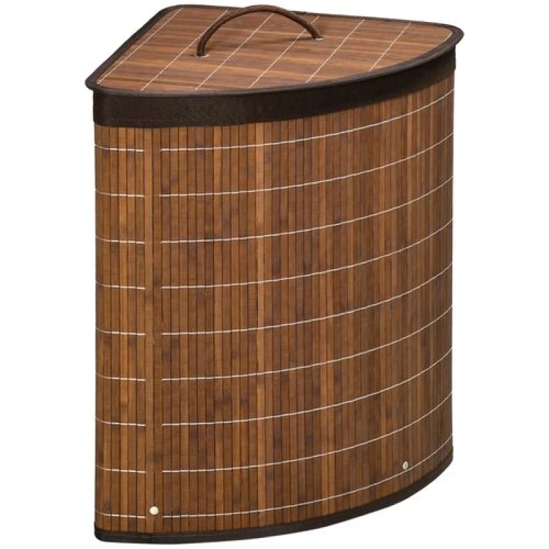 Image of HOMCOM 55L Bamboo Corner Laundry Hamper Bamboo Laundry Basket Brown Brown
