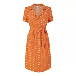 Image of Yumi Orange Spot Retro Shirt Dress - Orange