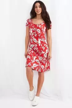 Image of Floral Ruched Bodice Sweetheart Jersey Dress