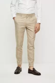 Image of Skinny Fit Stone Textured Check Suit Trousers