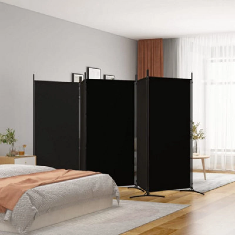 Image of Vidaxl 5-panel Room Divider Black 433X180 Cm Fabric, Black 350269