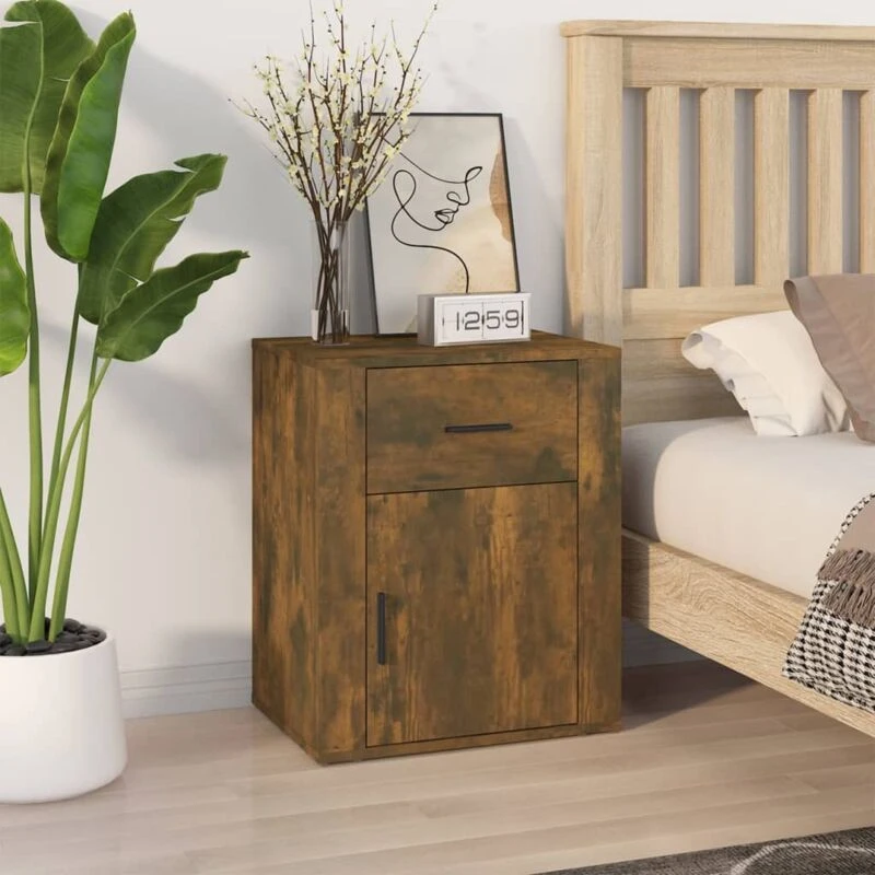 Image of Vidaxl Bedside Cabinet Smoked Oak 50X36X60 Cm Engineered Wood, Brown 816725
