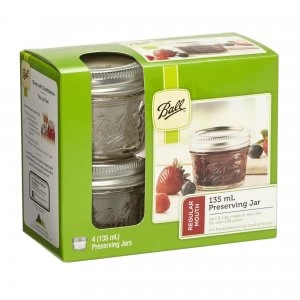 Image of Pack of 4 Ball Mason 135ml Regular Mouth Preserving Jars Clear and Silver