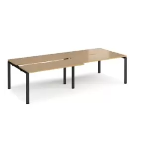 Image of Bench Desk 4 Person Rectangular Desks 2800mm With Sliding Tops Oak Tops With Black Frames 1200mm Depth Adapt