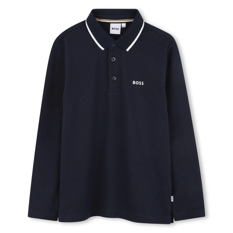 Image of Boss Kids Long Sleeve Polo Shirt Navy Blue male 12Y