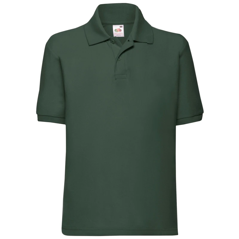 Image of Fruit of the Loom 65 35 Plain Pique Polo Shirt in Bottle Green Size: 12-13 Years Bottle Green Unisex 12-13 Years