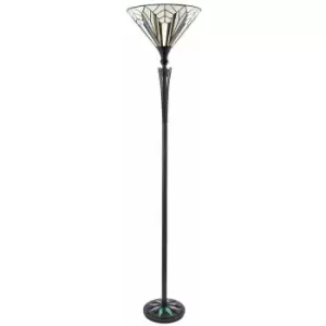 Image of Loops - 1.7m Tiffany Floor Lamp Black Stem & Retro Stained Glass Shade Uplighter i00002