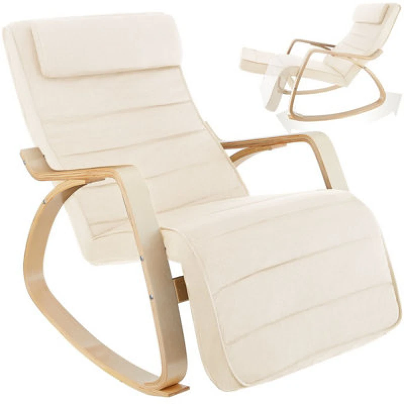 Image of Tectake 1 Rocking Chair Onda - With Armrests, Comfortable Padding With Pillow, 5-Step Adjustable Footrest - Beige