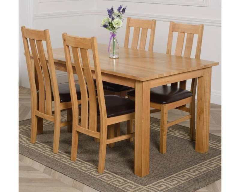 Image of Thats Furniture Oslo 150 x 90cm Medium Oak Dining Table & 4 Princeton Chairs in Brown Brown Unisex 150 x 90 cm