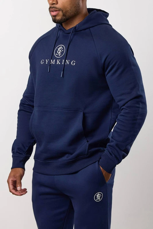 Image of GYM KING Mens Pro Logo Hood Navy Size: Small Navy Male S