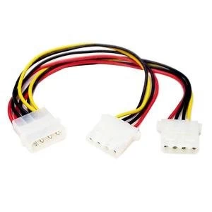 Image of StarTech 4 pin Molex M to 2 x 4 pin Molex F F 0.2m Retail Packaged Internal Splitter Cable