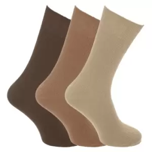 Image of Mens Big Foot Non Elastic Diabetic Socks (3 Pairs) (UK 6-11 EURO 39-45) (Shades Of Brown)