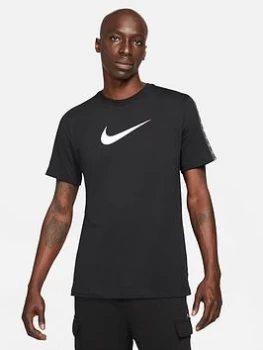 Image of Nike Repeat Swoosh Tape T-Shirt - Black/White, Size S, Men