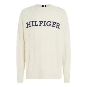 Image of TOMMY HILFIGER Cable Monotype Crew Neck - White