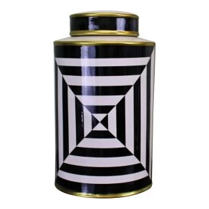 Image of Black/White/Gold Ceramic Lidded Vase, Geometric Design 29cm