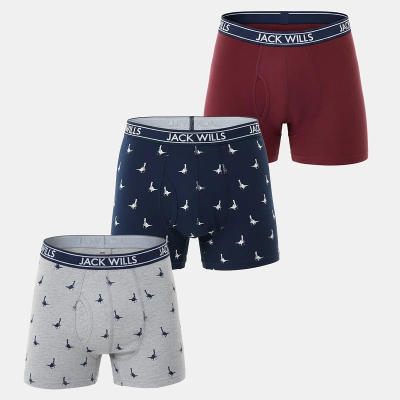 Image of Jack Wills Daundley Multipack Boxers 3 Pack Nvy/Dms/Gry AOP male X Small
