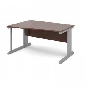 Image of Vivo Left Hand Wave Desk 1400mm - Silver Frame Walnut Top
