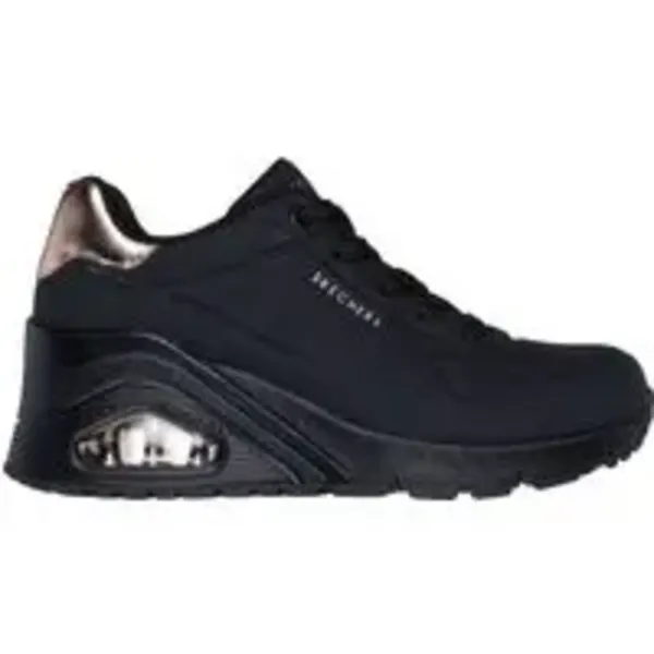 Image of Skechers Duraleather Metallic Trimmed Lace U Runners Womens Runners 4 (37) Black 27380803240