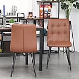 Image of Homcom Nappa Leather Dining Chair with Steel Brown 2 Pieces