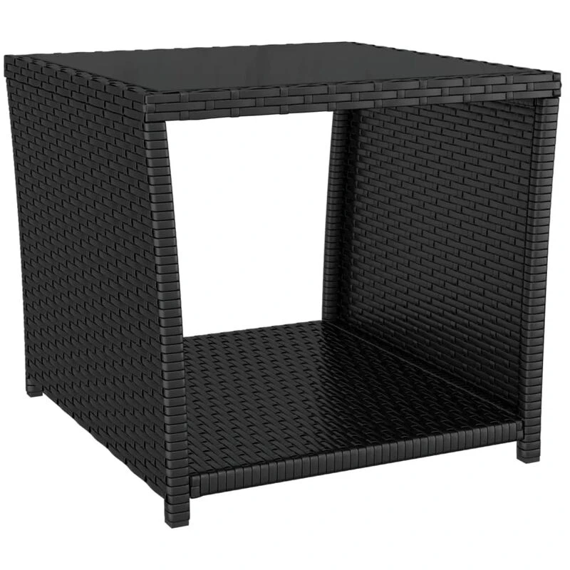 Image of VIDAXL Tea Table with Glass Top Black Poly Rattan&Tempered Glass Vidaxl 319560