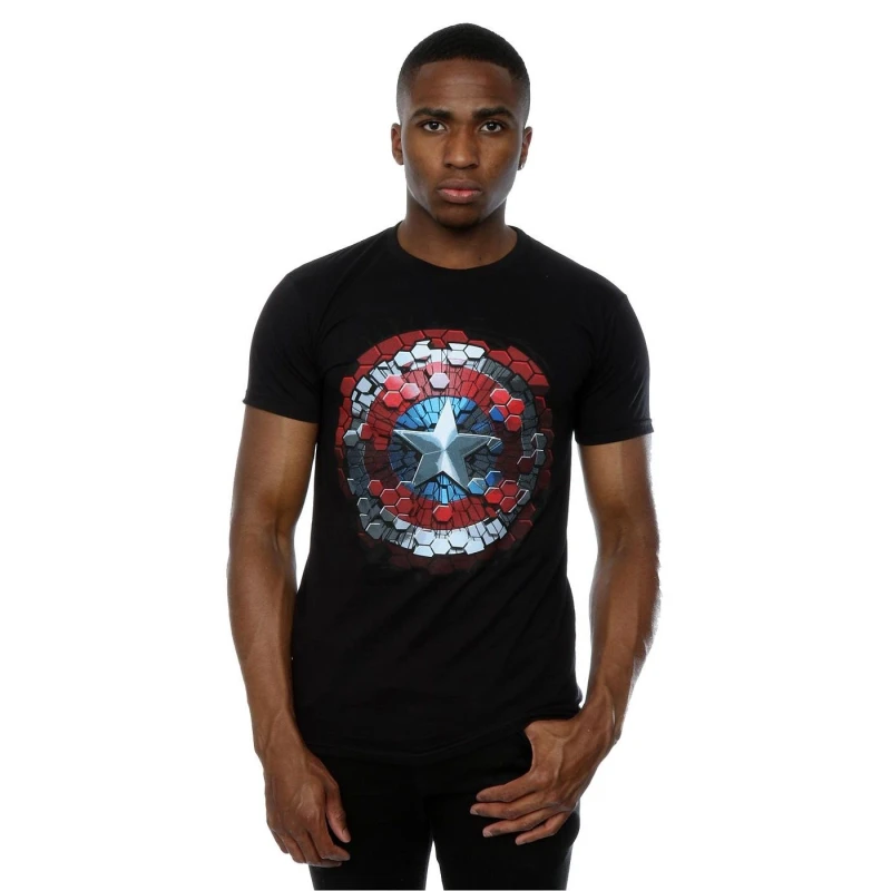 Image of Marvel Marvel Men Captain America Civil War Hex Shield T-Shirt in Black Size: Small Black S Male 5057068018565