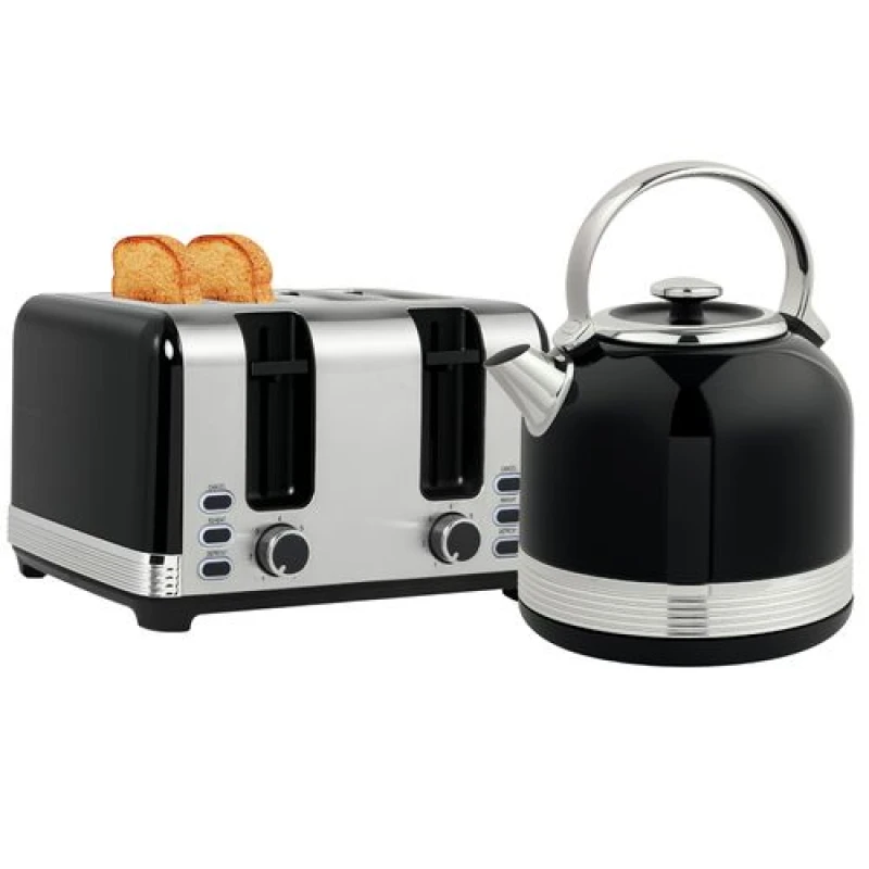 Image of HOMCOM 1.7L 3000W Fast Boil Electric Kettle and 4 Slice Toaster Set, Black Black