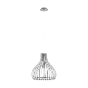 Image of Pendant Ceiling Light Colour Satin Nickel Shade White Wood Bulb E27 1x60W