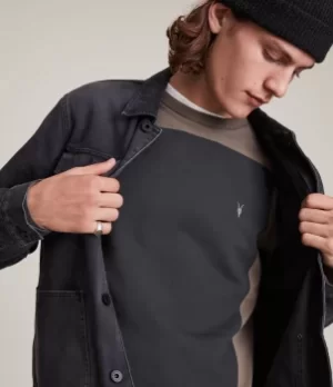 Image of AllSaints Mens Lobke Crew Sweatshirt, Peppered Brown, Size: S