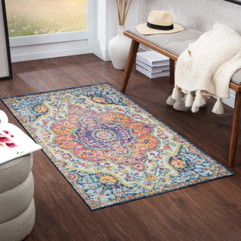 Image of Livabliss Vintage Oriental Boho Pink/saffron Julia Area Rug 80 X 150 Cm - Easy Care, Non Shedding, Ideal For Living Room & Bedroom