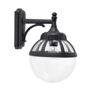 Image of Bologna Outdoor 1 Light Down Globe Wall Light, Black, IP54, E27