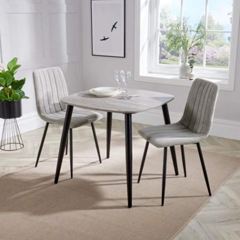 Image of Core Products Aspen Grey Oak Effect 80Cm Square Dining Table With 2 Light Grey Cord Fabric Straight Stitch Design Chairs