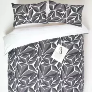 Image of Monochrome Digitally Printed Cotton Duvet Cover Set, Double - Black - Homescapes