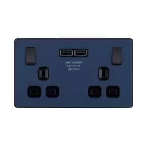 Image of BG Evolve Matt Blue Double Switched 13A Power Socket + 2 X USB (3.1A) - PCDDB22U3B