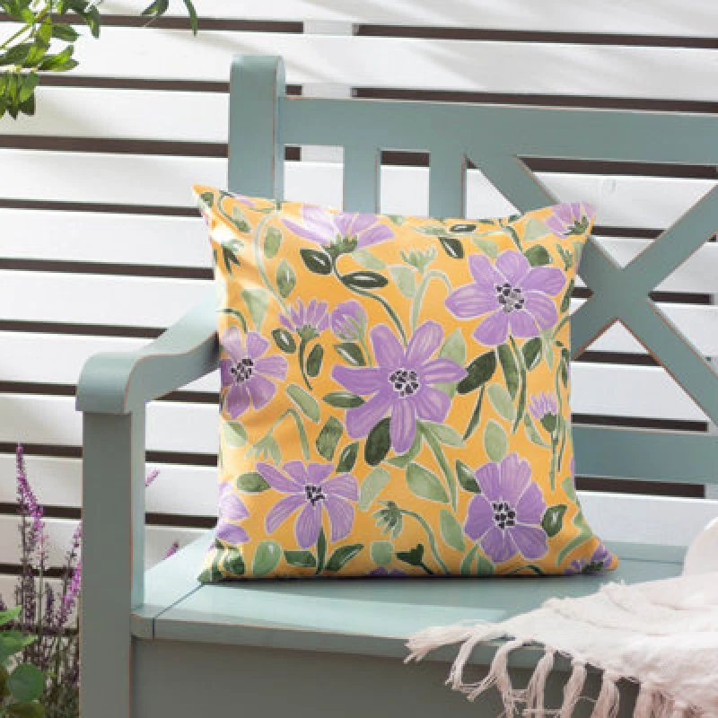 Image of Flowers Trending Outdoor Cushion Yellow/Lilac, Yellow/Lilac / 43 x 43cm / Polyester Filled
