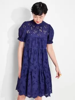 Image of Butterfly Eyelet Tiered Dress - Blue - S (Uk 8-10)