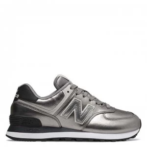 Image of New Balance 574 Metallic Trainers - Silver/Black