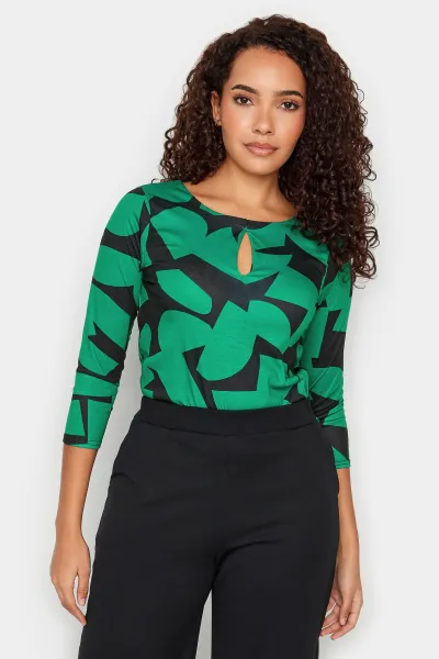 Image of Geometric Print Keyhole Front Top