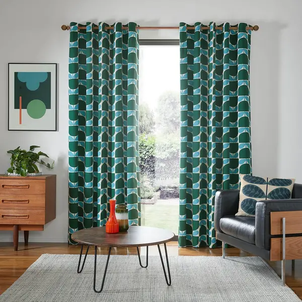 Image of Orla Kiely Block Stem Eyelet Curtains, 117 x 183cm, Jade