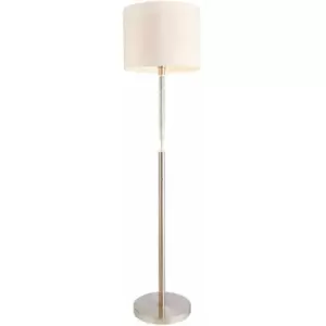 Image of 1.5m Tall Floor Lamp Satin Chrome & Shade LED Stem Standing Living Room Light