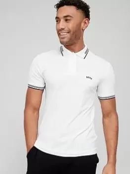 Image of BOSS Paul Curved Logo Polo Shirt - White, Size S, Men