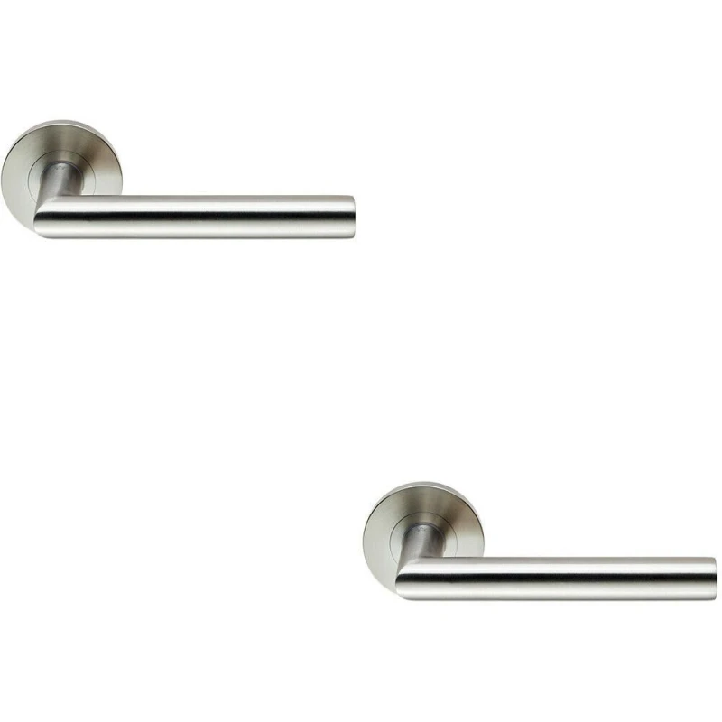 Image of Loops 2x PAIR Round Mitred Bar Safety Handle on Round Rose Concealed Fix Satin Steel Metallics