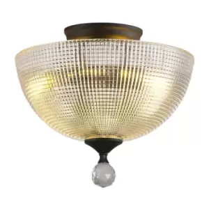 Image of Luminosa Talisa 2 Light Semi Flush Ceiling Lamp E27 With Round 30cm Prismatic Effect Glass Shade Graphite, Clear