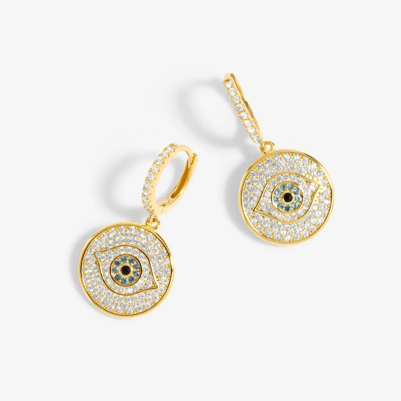 Image of Inicio Gold Plated Evil Eye Huggie Earrings - Gift Pouch Gold